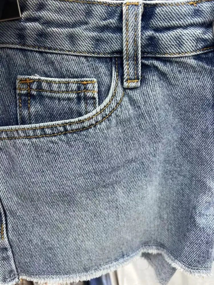 LIZAKOSHT  -  Casual Women Fashion Blue Washed Worn-out Ragged Denim Shorts Summer Vintage Solid Color Female Bottoms Mujer