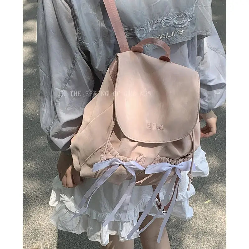 LIZAKOSHT  -  Korean Niche Large Capacity Travel Backpack Bow Accessories Multiple Pockets Casual Women Backpack Student Small School Bag