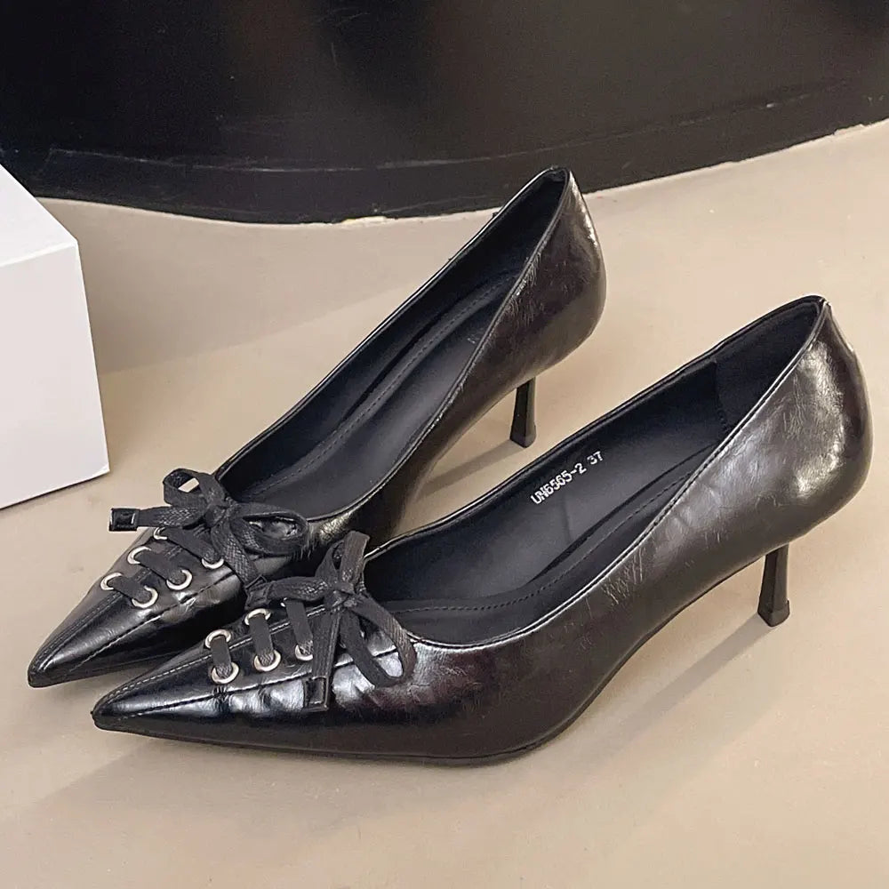 LIZAKOSHT  -  Size 42 Vintage y2k Flowers Black Pointy Toe Slingback Pumps Cross-strap Summer 5cm Kitten Heels White Lady Shoes Women