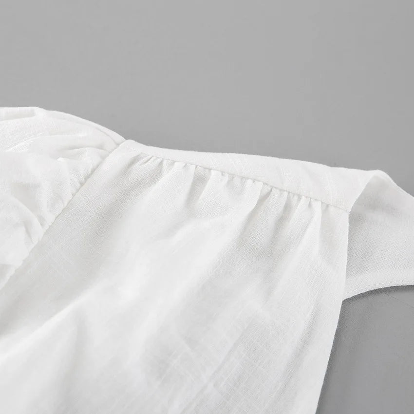 LIZAKOSHT  -  White Backless Summer Dress For Women Short Sleeve Slim V-Neck High Waist Elegant Commute Dress Female Bandage Long Dress