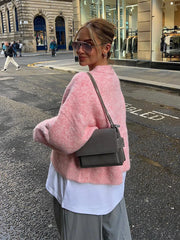 LIZAKOSHT  -  Casual Oversize Pink Women's Cashmere Base Sweater Fashion Long Sleeve Solid Round Collar Pullover New Lady High Streetwear