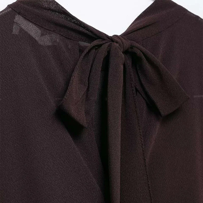 LIZAKOSHT  -  Elegant Shirts Women Loose Ruffles O Neck Long Sleeves Shirt Female 2025 Spring Summer Fashion Solid Soft Lace Up Chiffon Tops