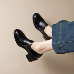 LIZAKOSHT  -  NEW Spring Women Loafers Split Leather Women Shoes Round Toe Chunky Heel Shoes Concise Slip-on Daily Ladies Shoes