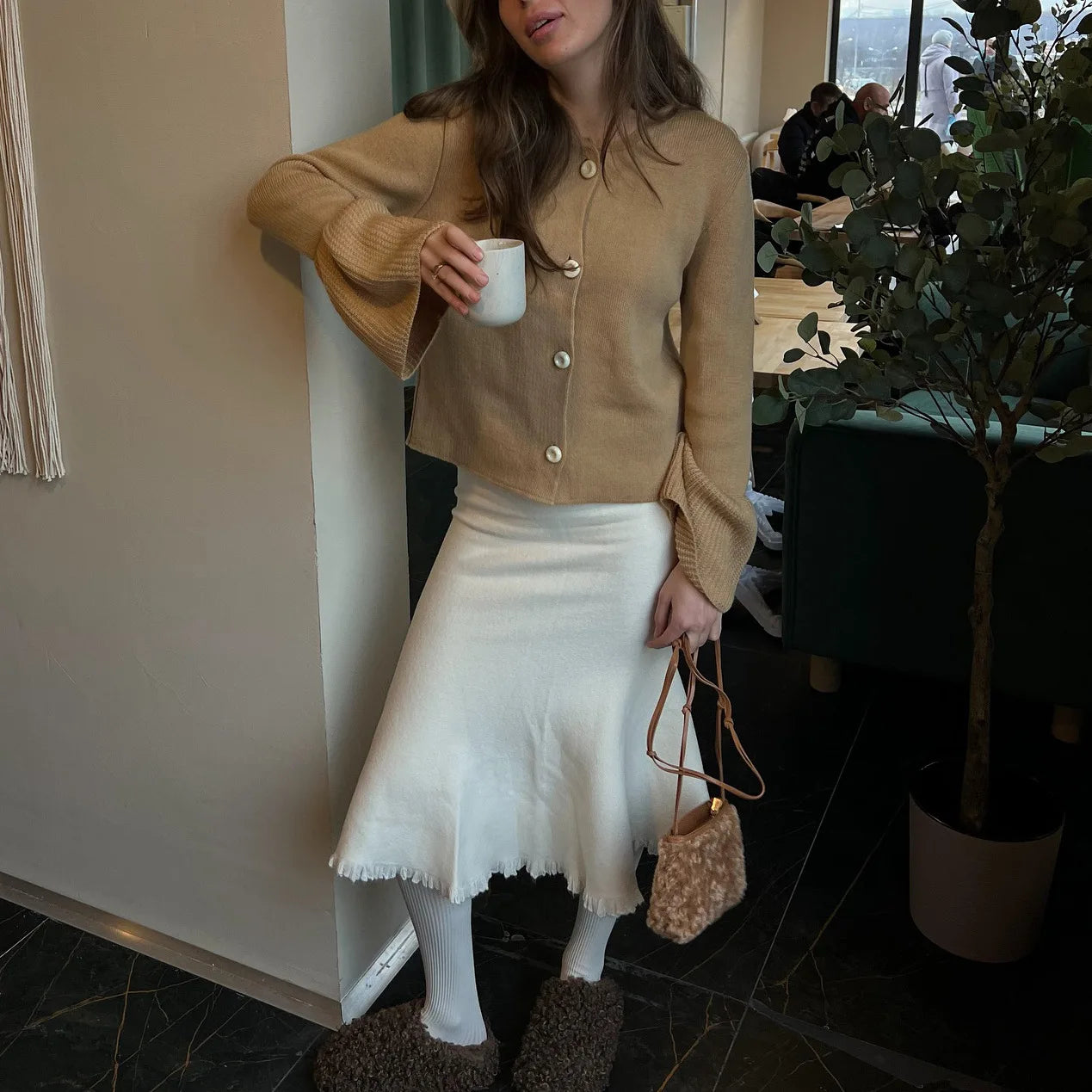 LIZAKOSHT  -  Women's Chic Solid Color Knitwear Cardigan Fuzzy Long Sleeve Button-down Front Closure Autumn Loose Fit Basic Sweaters 2025