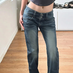 LIZAKOSHT  -  Personality street vintage low-rise jeans breasted slim trousers straight loose women's wide-leg pants