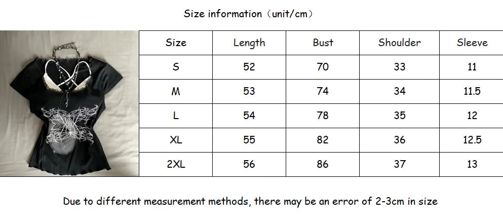 LIZAKOSHT  -  Retro Gothic Print Graphic T-shirt Women Fashion Streetwear Hot Girl Slim Fit Two Piece Harajuku Millennium Street Casual Top