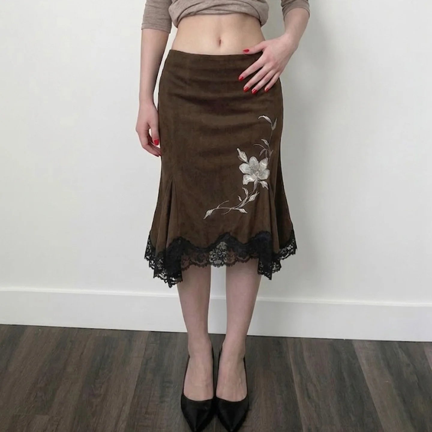 LIZAKOSHT  -  Floral Print Irregular Hem Midi Skirt Women Vintage Elegant Slim Fit Summer