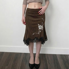 LIZAKOSHT  -  Floral Print Irregular Hem Midi Skirt Women Vintage Elegant Slim Fit Summer