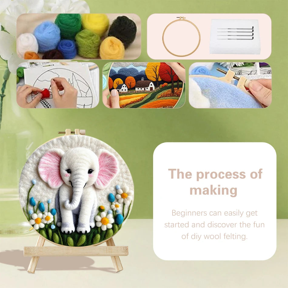 20x20cm Frame With Needle Felting Painting Kit For Beginner Animal Handmade Home Decorationg DIY Handicraft New