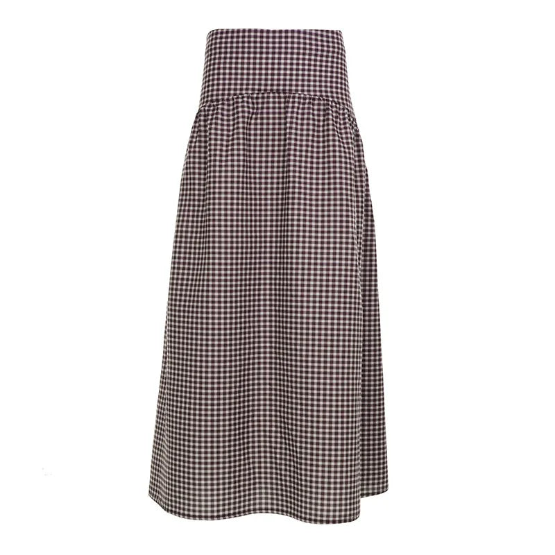 LIZAKOSHT  -  Summer College Plaid Contrasting Color Waist Slimming Half Skirt Versatile Daily Casual Hot Girl A-line Skirt
