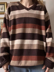 LIZAKOSHT  -  Vintage Striped Knitted Sweaters Casual Loose V-Neck Long Sleeve Pullovers Women Autumn Winter Fashion Streetwear