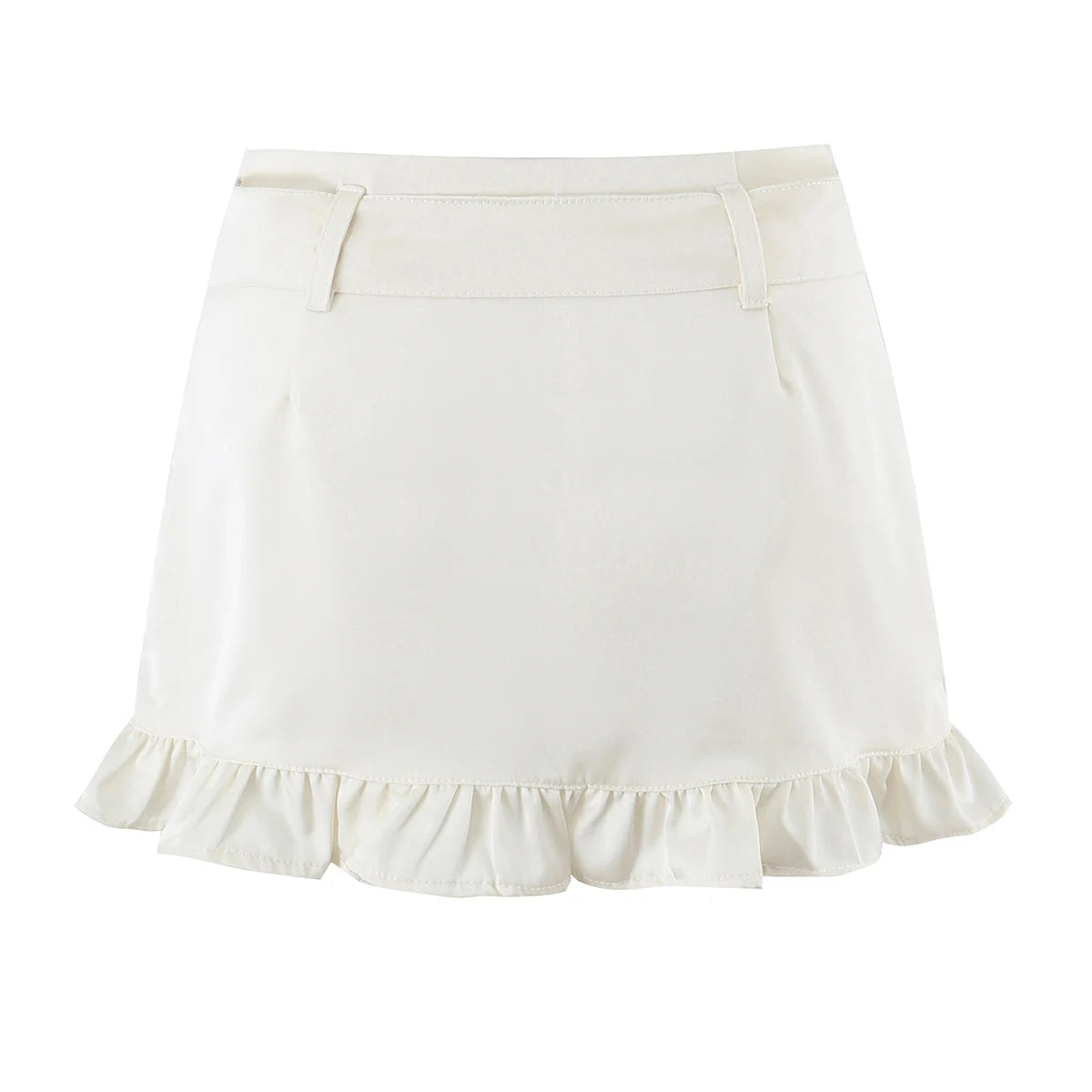 LIZAKOSHT  -  Sexy With Sashes Zipper Waist Satin Skirt With short lining Women Ruffles Hem A-line Package Hips Short Skater Bottom Black Pink