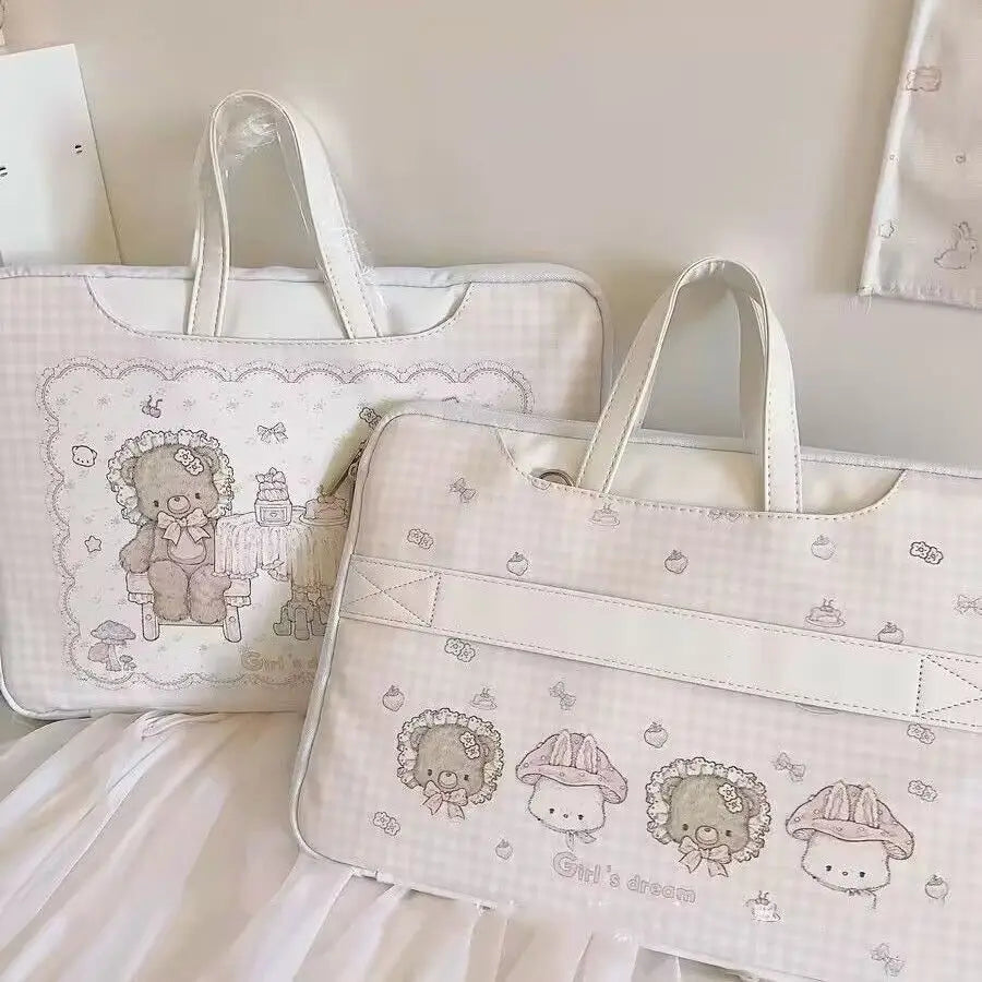 LIZAKOSHT  -  Ins Korean Sweet Cute Cartoon Print Laptop Bag Women MacBook Air Pro 13 14 15 16 Inch Laptop Sleeve Computer Tablet Pink Handbag