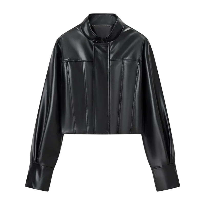 LIZAKOSHT  -  Retro Stand Collar Punk Style Leather Short Jacket European And American Autumn New Leather Jacket