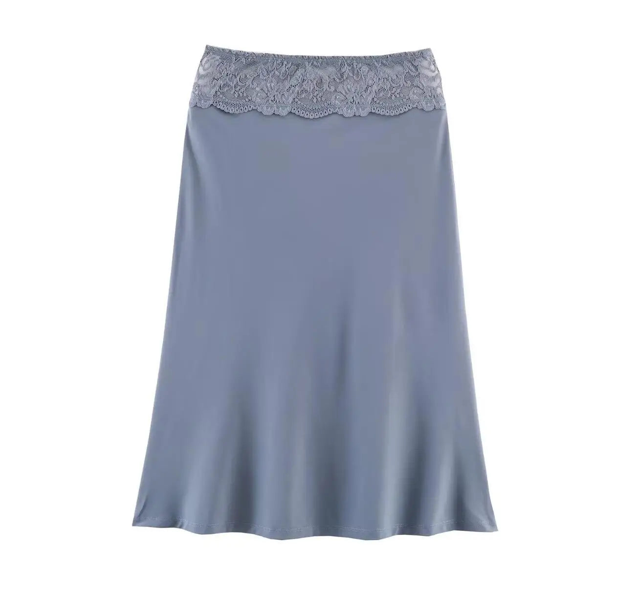 LIZAKOSHT  -  3 colors Retro Spliced Lace Low Waist Knitted Midi Long Skirt Spring Summer Women A-lined Skirts Femme Grayblue Black Brown