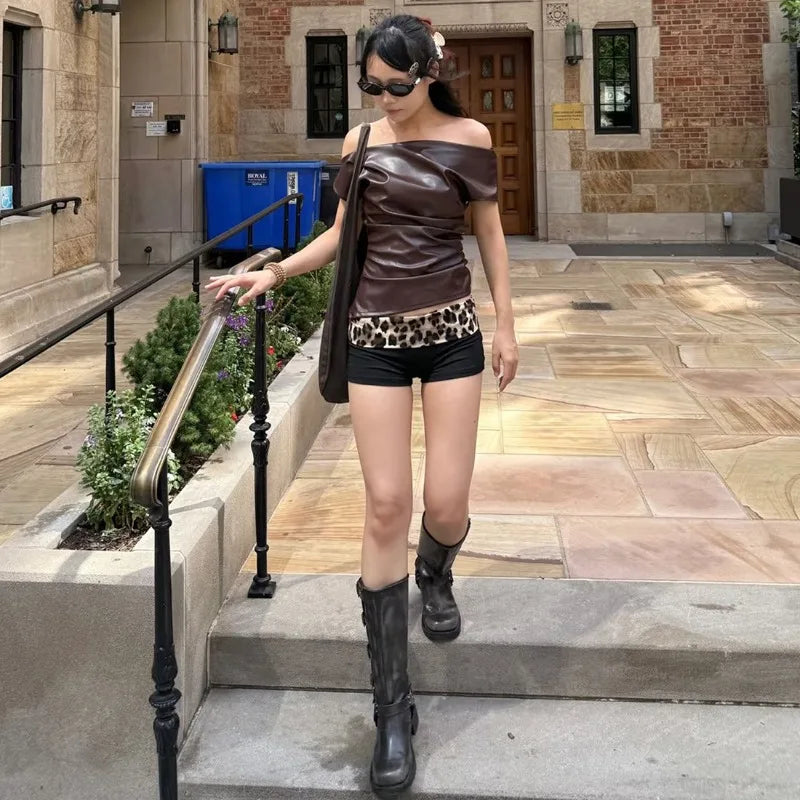 LIZAKOSHT  -  The 2025 Summer New Women's Irregular Leather Top Y2k High-quality and Fashionable High Street Pleated Cinched Waist Casual Vest