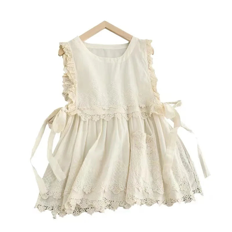 LIZAKOSHT  -  Mori Gril Cotton Waistc Oat Women Summer New Wooden Ear Side Tie Age Reduction Fold Wear Vest