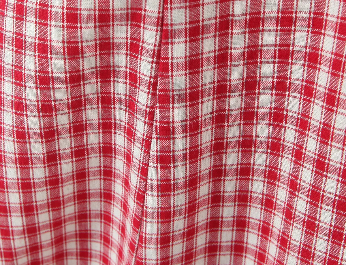 LIZAKOSHT  -  Sexy Red White Plaid Spliced Lace Lacing Up Bow Halter V Collar Mini Dress Women Ruffles Hem A-line Short Dresses Robe Vestidos