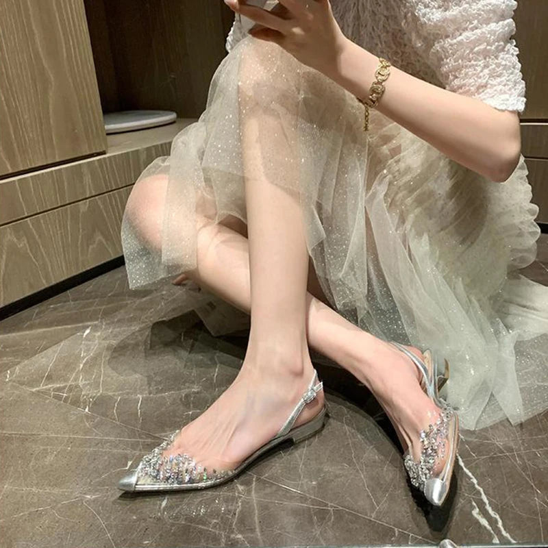 LIZAKOSHT  - crystal rivets transparent sandals women pointed toe slingback summer wedding shoes woman gladiator sandalias mujer