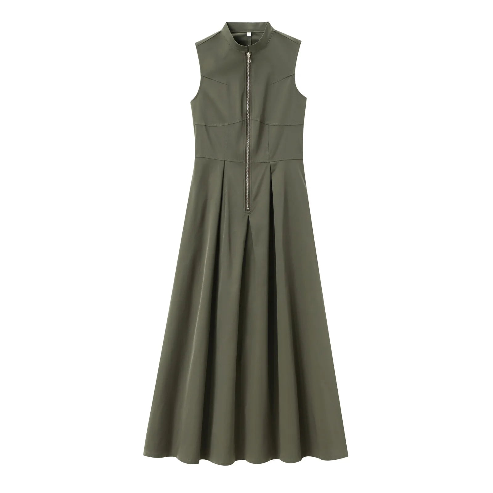 LIZAKOSHT  -  Solid Color Fashion Long Dresses for Women Zip Sleeveless Maxi Dress Woman Summer Holiday Ruched Party French Style Female Dress