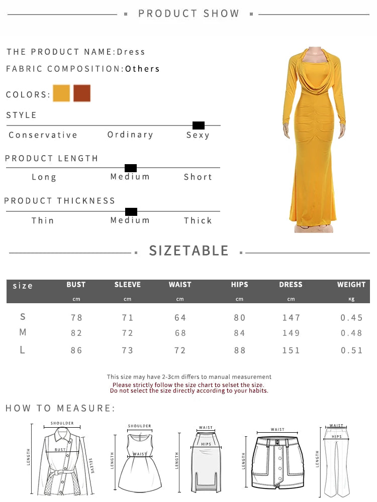LIZAKOSHT  -  Hipster Swing Collar Long Dress Woman Full Sleeve Prom Party Casual Elegant Skinny High Stretch Midnight Ruched Vestidos