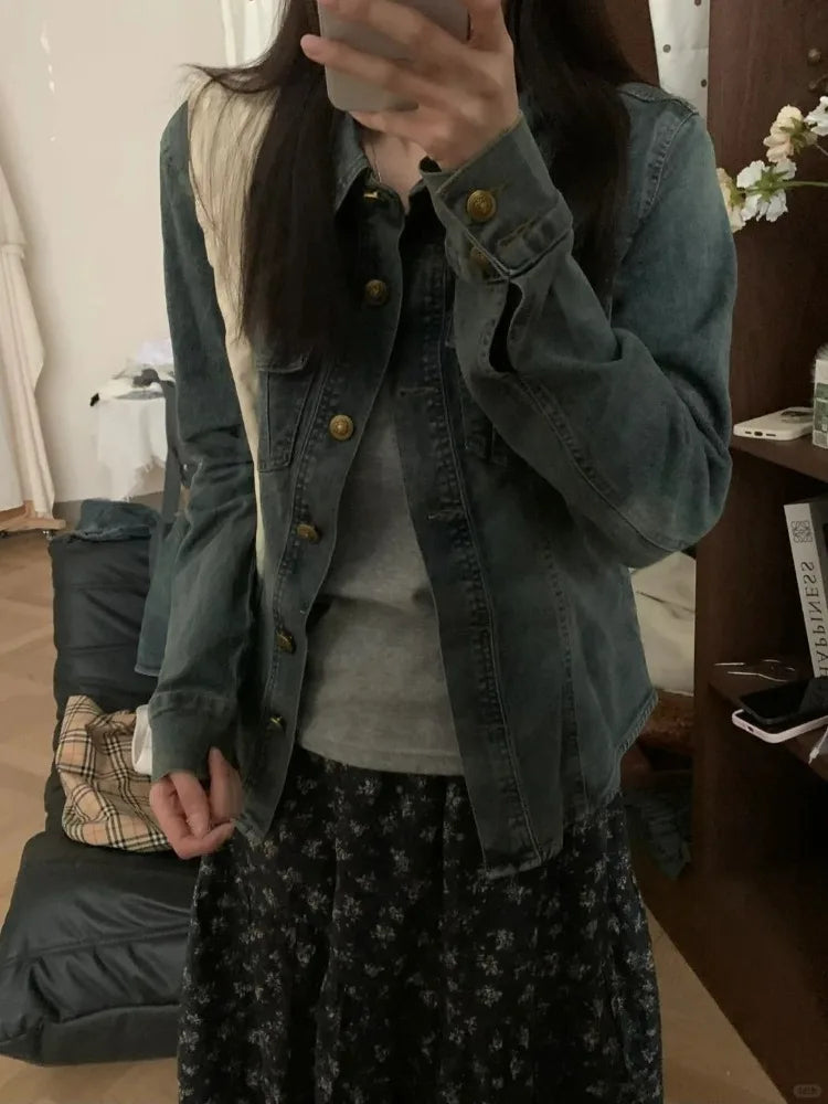 LIZAKOSHT  -  Thin Slim Fit Long Sleeve Denim Shirt Jackets 2025 Spring Autumn New Denim Caot Women Y2k Lapel Neck Single Breasted Blouses