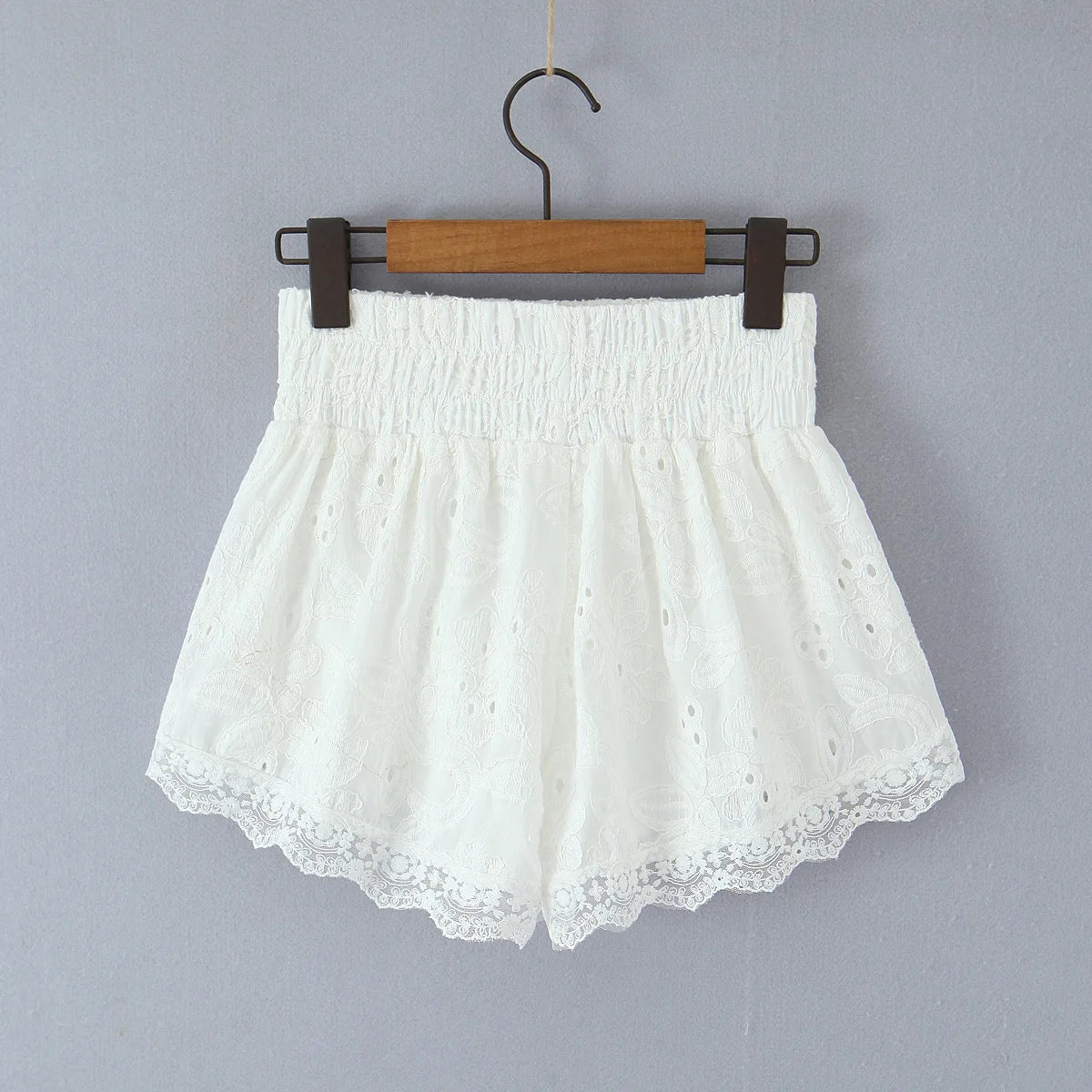 LIZAKOSHT  -  Hollow Out Shorts For Women Korean Style Elastic Waist Summer Clothing Chic White Sexy Beach Holiday Shorts Y2k Casual Streetwea