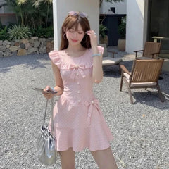 LIZAKOSHT  -  2000s Harajuku Vintage Lolita Dress Y2k Japanese Kawaii Sweet Polka Dot Flying Sleeve Short Party Dress One Piece Dress Korean
