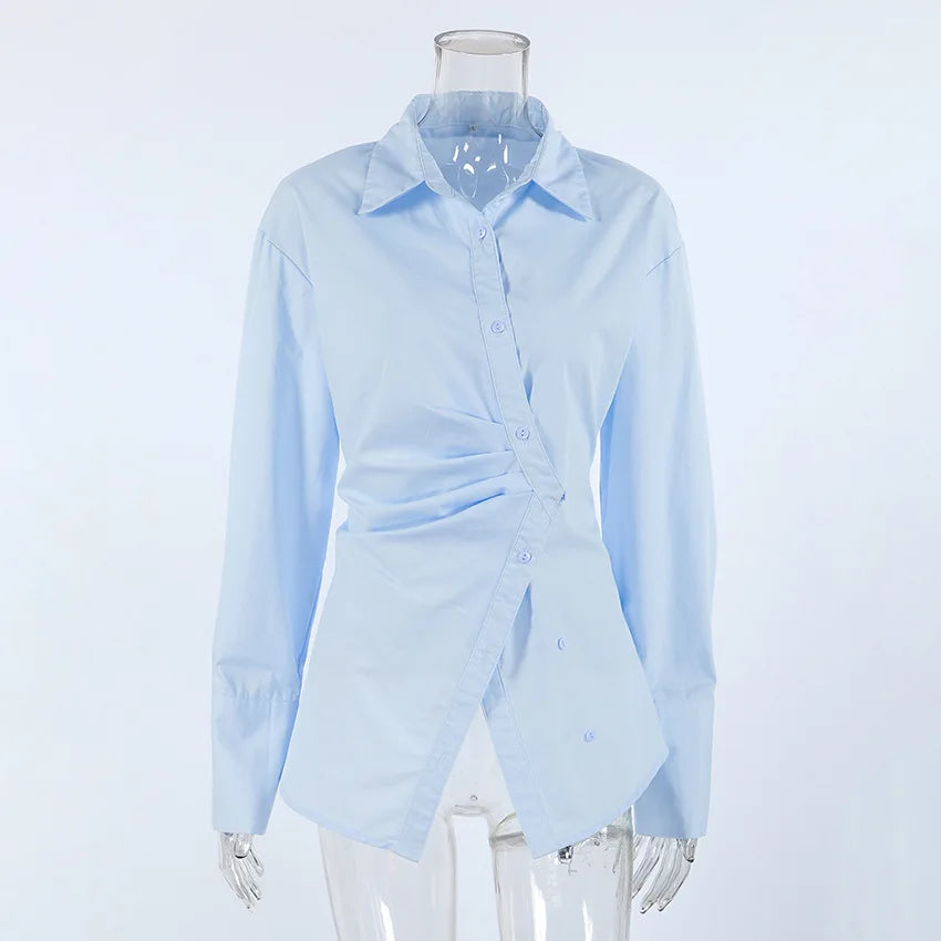 LIZAKOSHT  -  2026 Spring Autumn Fashion Solid Split Design Shirt for Women Lapel Long Sleeve Spliced Single Breasted Slimming Shirts Female