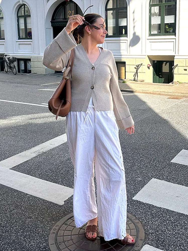 LIZAKOSHT  -  Sexy V-neck Women's Sweater Solid Long Sleeve Single Breasted Bottons Short Sweaters Female 2025 Autumn Casual Lady Open Stitch