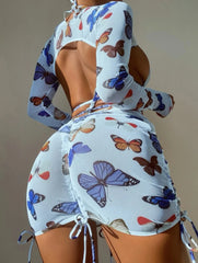 LIZAKOSHT  -  Four-Pieces Printed With Skirt Bikini Women New Sexy Swimwear Female Swimsuit Bather Bathing Suit Swim Lady Give A Gift