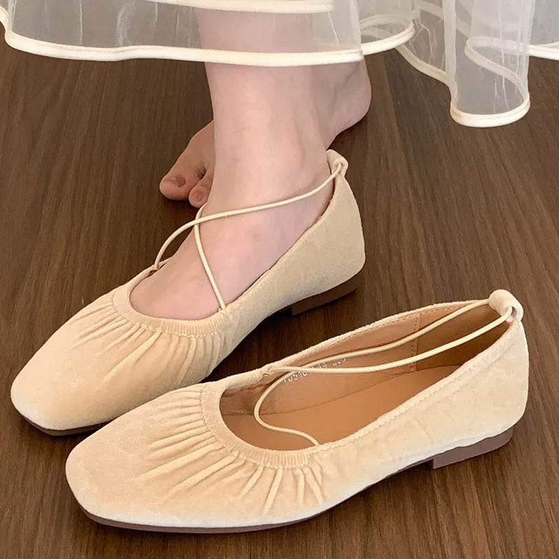 LIZAKOSHT  -  Autumn Women Flat Shoes Fashion Pleated Ladies Elegant Slip On Mary Jane Shoes Soft Sole Outdoor Dress Ballerinas New Shoes