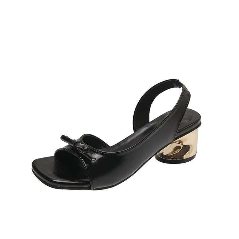 LIZAKOSHT  -  Summer Women Butterfly-knot Slingback Sandalis Concise Open Toe Thick Heel Shoes Elegant Ladies Party Dress Vacation Shoes
