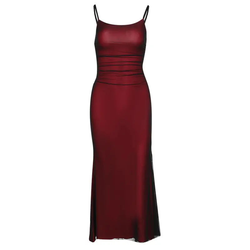 LIZAKOSHT -  French Women's Sleeveless Bodycon Corset Maxi Dress Wine Red Spaghetti Strap Ruched Elegant Evening Party Long Vintage Dresses