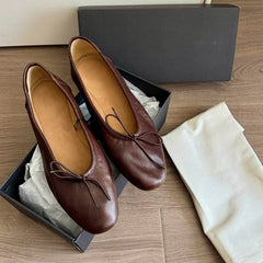 LIZAKOSHT  -  Retro Knot Ballet Flats Soft Bottom Casual Flat Heel Sheepskin Women's Shoes Comfortable Slip-On round Toe Rubber Sole