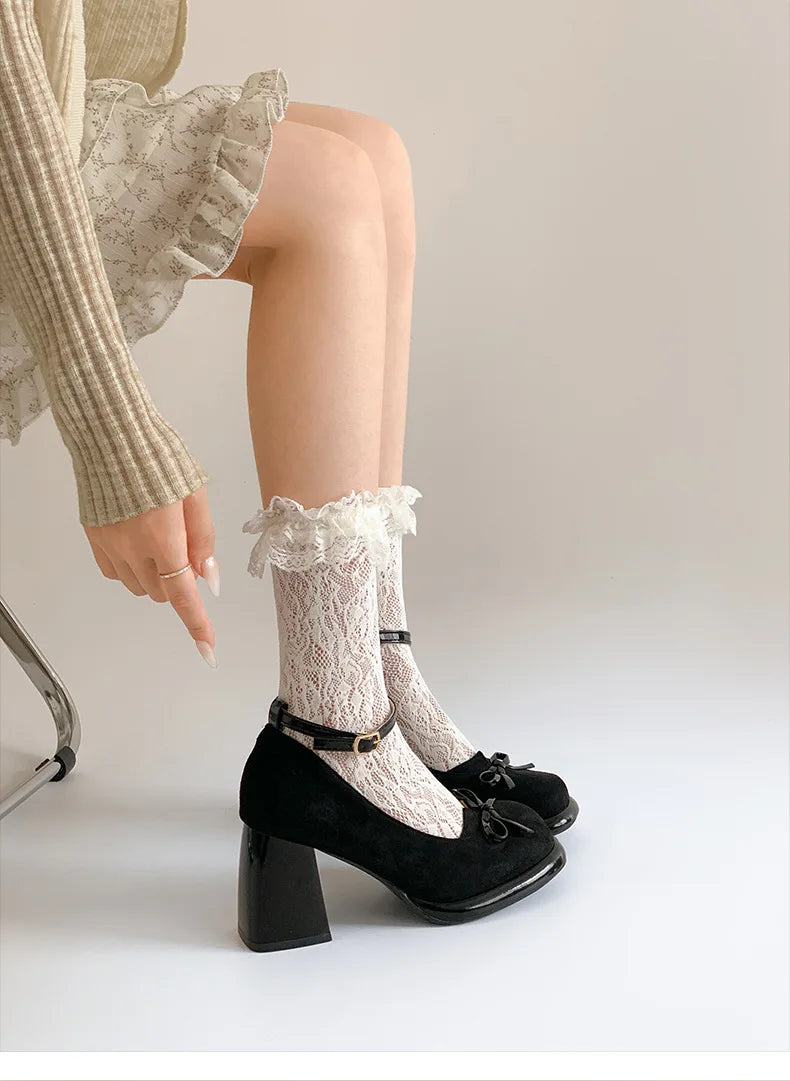 LIZAKOSHT  -  Black square head thick heel high heels women's summer new versatile skirt Mary Jane single shoes