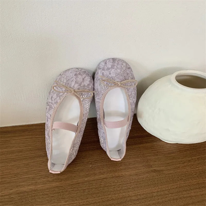 LIZAKOSHT  -  Summer Mesh Lace Women Flat Shoes Fashion Round Toe Ladies Elegant Street Style Ballerina Shoes Comfort Soft Single Shoes