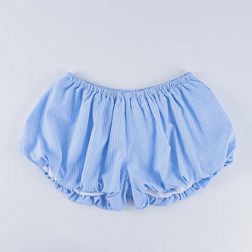 LIZAKOSHT  -  Summer Striped Shorts Y2K Woman Clothes Casual Fashion Elastic Waist Mini Shorts Streetwear Girls Blue Short Pants