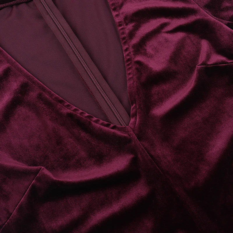 LIZAKOSHT  -  Autumn/Winter Korean Velvet Long-Sleeved Zip Up Women Playsuits Winter Fashion Vintage One Piece Rompers
