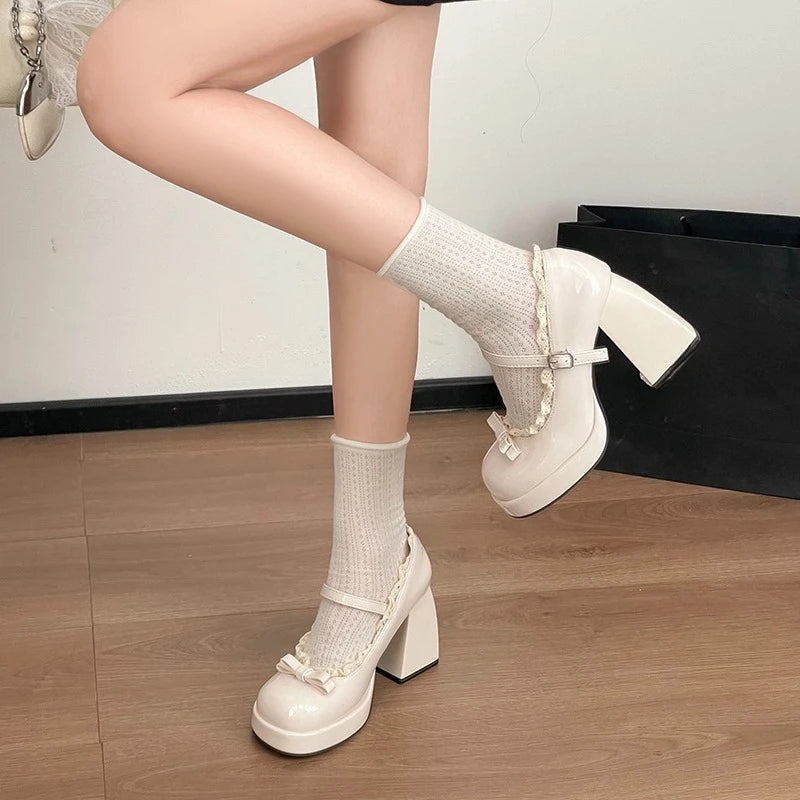 LIZAKOSHT  -  Designer Platform High Heel Women's Mary Jane Shoes Fashion Butterfly-knot Lace Shoes New Spring Autumn Wedding Party Shoes