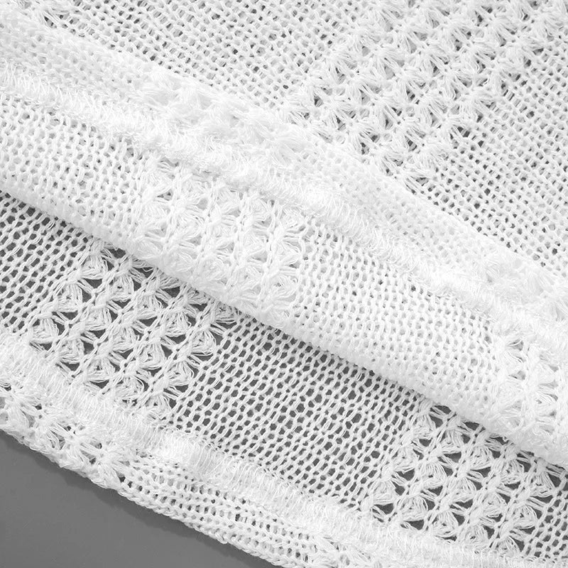 LIZAKOSHT  -  Street Wear White Knitted Round Collar Sleeveless Summer Irregular Hem Midi Dress See Through Bodycon Holiday Beach Dresses