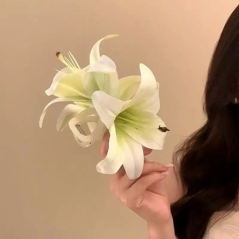 LIZAKOSHT  -  New Sweet Fairy Lily Flowers Hair Claw Beautiful Spring Large Crab Hair Clips Headdress for Woman Girls Beach Hair Accessories