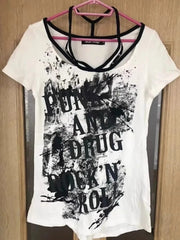 LIZAKOSHT  -  Women Tees Y2k Millenial Girls Subculture Punk Rock Print Short Sleeve Vintage Street Top Summer White Black Goth T Shirts