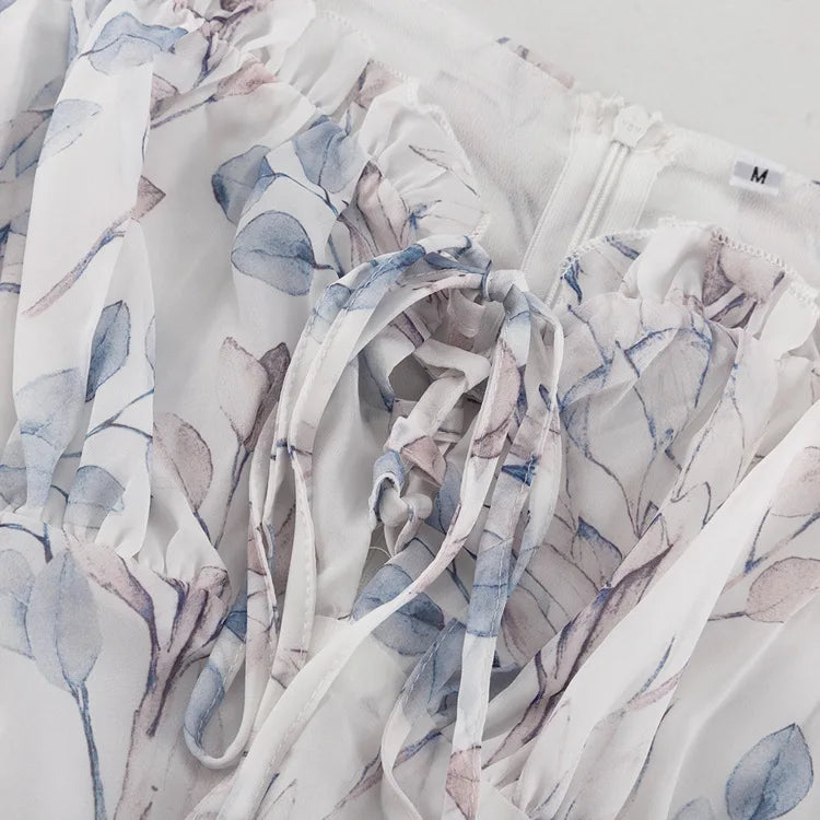 LIZAKOSHT  -  Ruffled Printed Lace-Up Mini Dress Female Square Collar Patchwork Elegant Contrast Party Dress Clothes Women Bodycon Dress