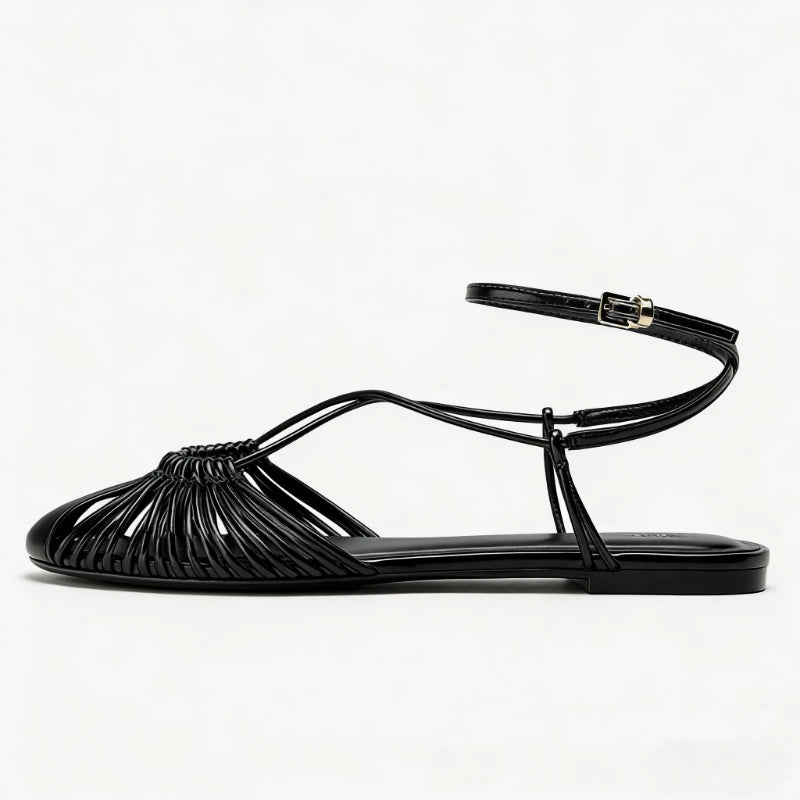 LIZAKOSHT  -  Fashion Flat Roman Sandals Women Narrow Band Comfort Fashion Beach Shoes Women Ankle Buckle Hollow Casual Weave Women Sandals