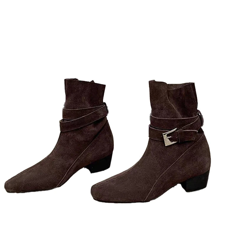 LIZAKOSHT  -  Women Elegant Fashion Ankle Boots Winter Goth Woman Shoes New Mid Heels Slip on Chelsea Designer Brand Zapatos De Mujer