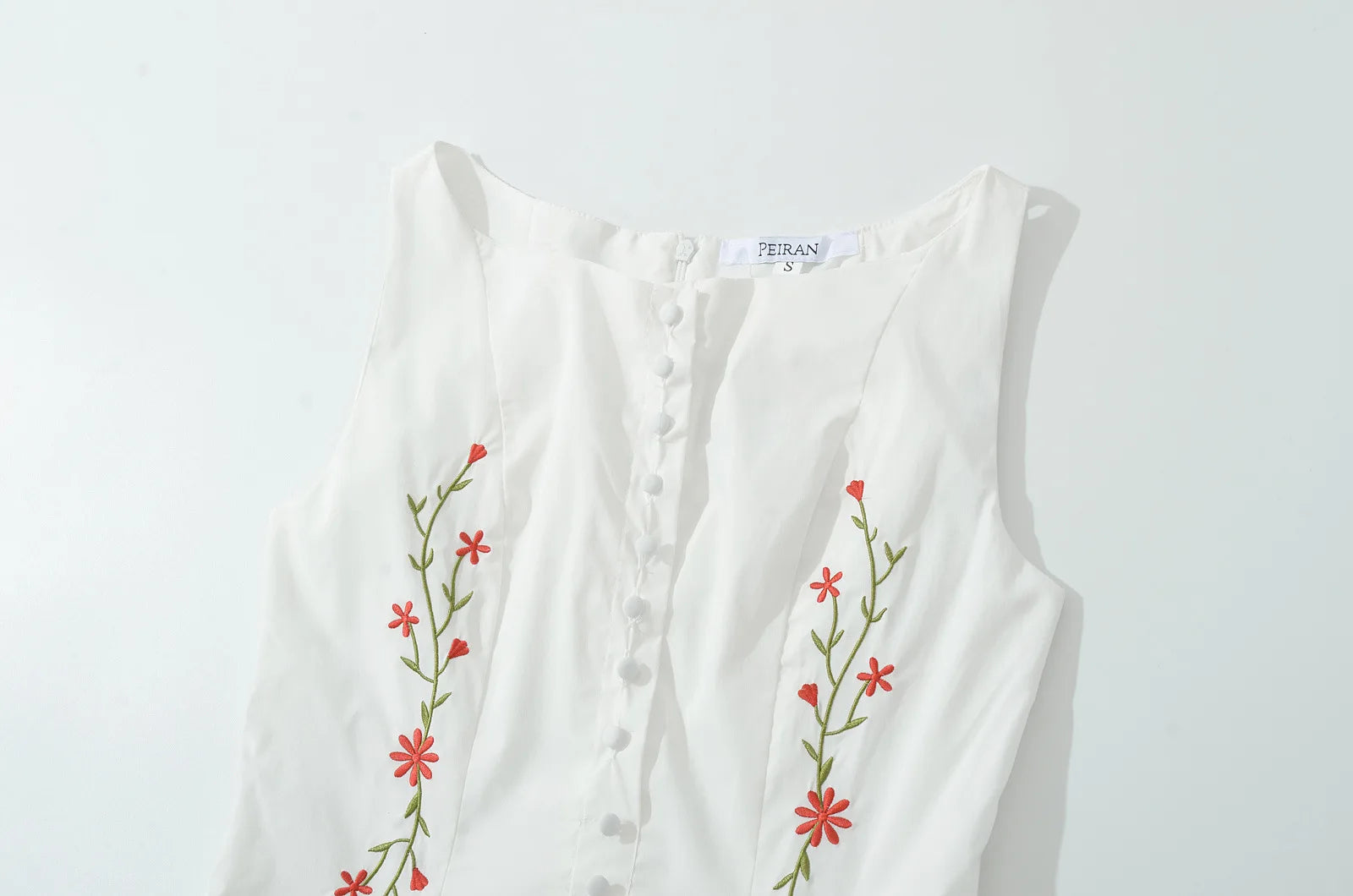 LIZAKOSHT  -  Elegant Flower Embroid Buttons Dress Sweet Sexy Tank Sleeveless Ruffles Slim Mini Dresses Holiday Party Summer French Women Chic