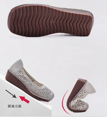 LIZAKOSHT  -  Women's Summer Real Leather Wedge Red Flats Cut out Loafers Vintage Breathable Slip-On Shoes Luxury Hollow Moccasin Female
﻿