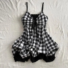 LIZAKOSHT  -  Harajuku Grid Pattern Sling Womens Dresses Mini Dress Vintage Sexy Y2k Grunge Fashion Backless American Summer 2000s Punk V-Neck