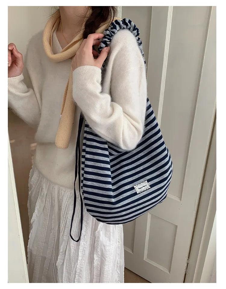 LIZAKOSHT  -  New Fashion Striped Commuter Bag Large Capacity Women's Simple Underarm Ladies Single Shoulder Bag Urban Minimalist Style